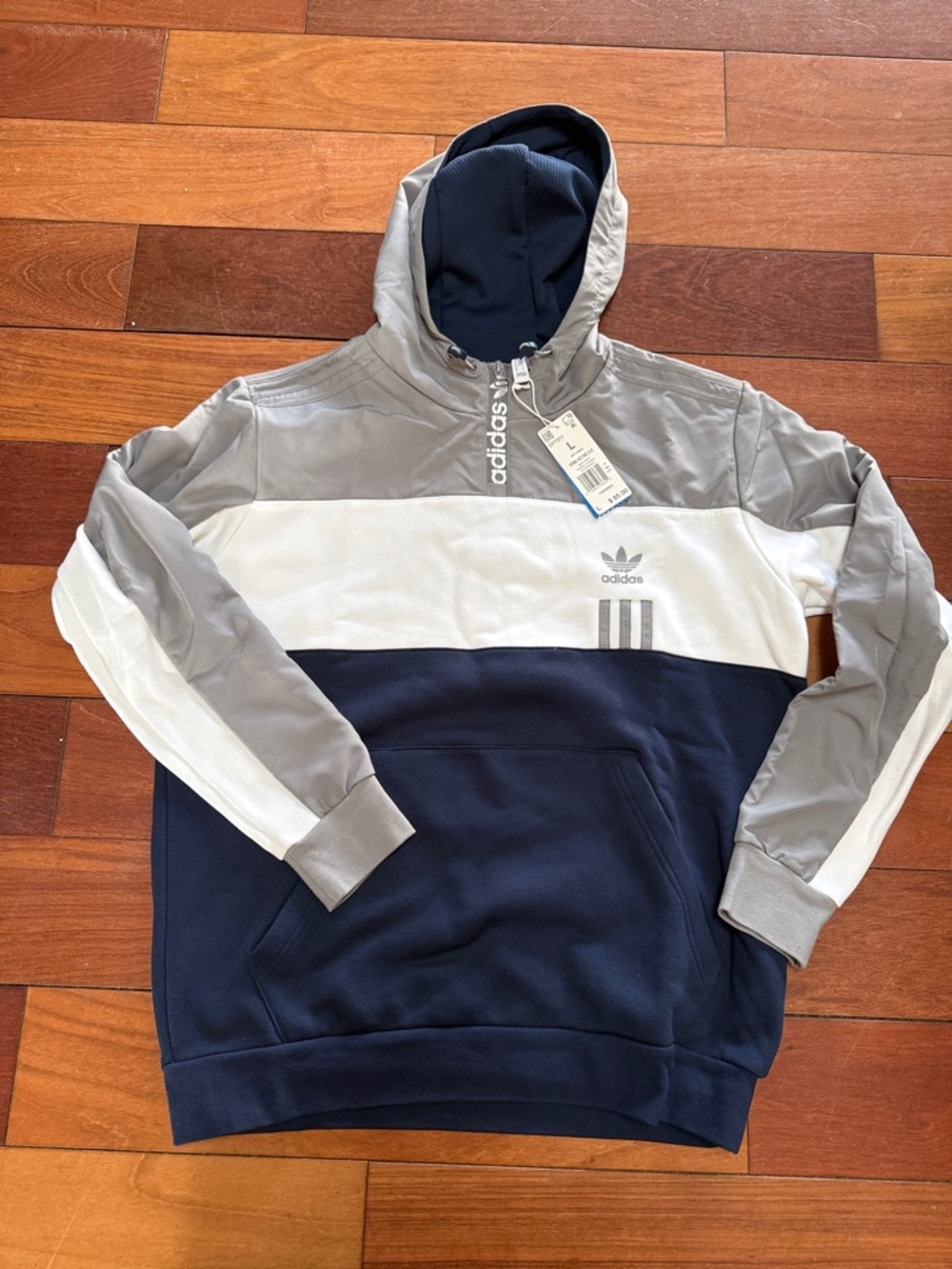 adidas Originals Navy, White & Gray Colorblock Hoodie